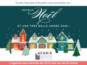 Acadie souhaite un joyeux noël à tous ses clients, avec une ambiance festive et de la neige !