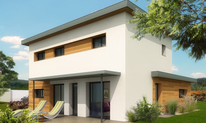 Acadie constructeur maison drome et maison individuelle façade bois crépis et transats verts