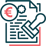 logo gestion administrative euro rouge tampon bleu